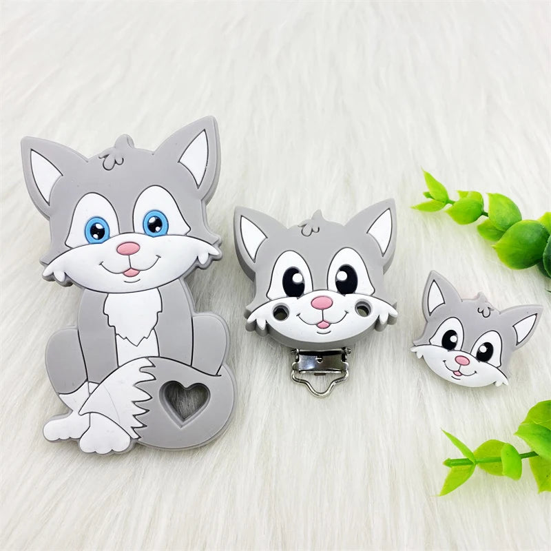 3pcs/lot Bpa Free fox Silicone Beads and Pacifier Clips Baby Teether Silicone