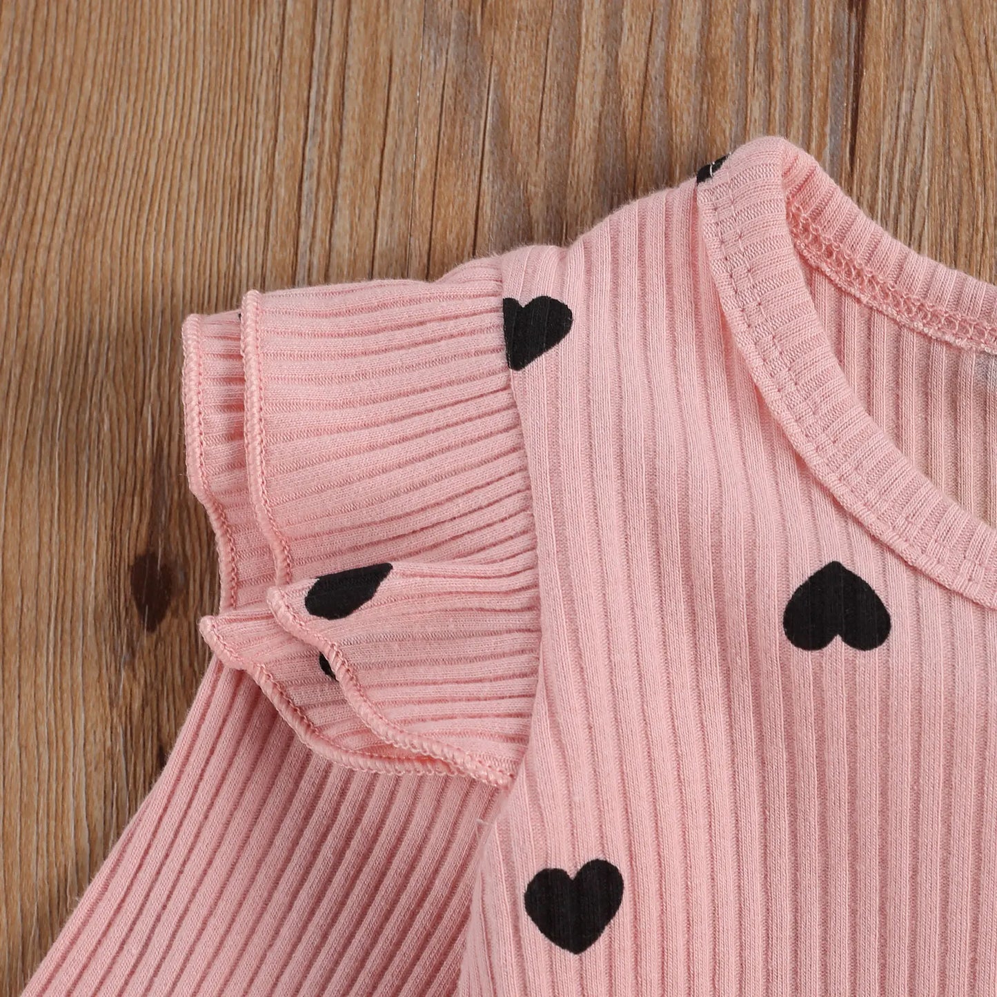 Baby Ribbed Clohtes Suit Girl Boy Heart Print Crew