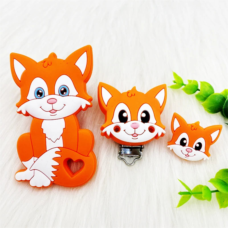 3pcs/lot Bpa Free fox Silicone Beads and Pacifier Clips Baby Teether Silicone