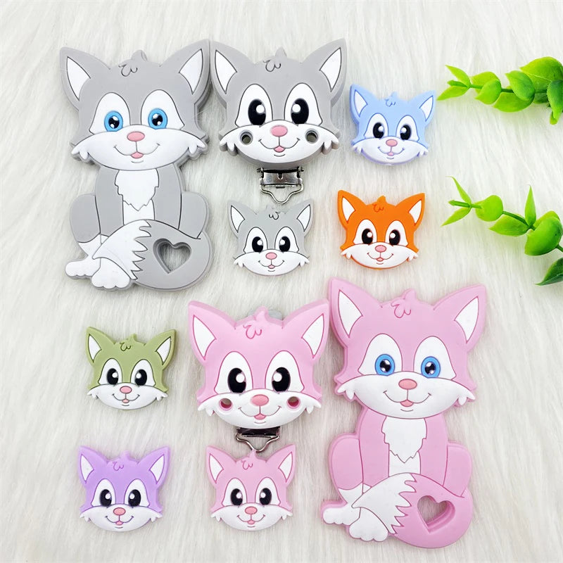 3pcs/lot Bpa Free fox Silicone Beads and Pacifier Clips Baby Teether Silicone