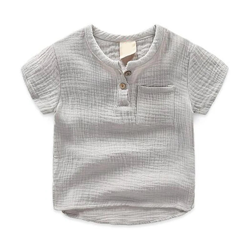 Vintage Color Short Sleeve Kids Shirt for Boys Clothes Summer Cotton