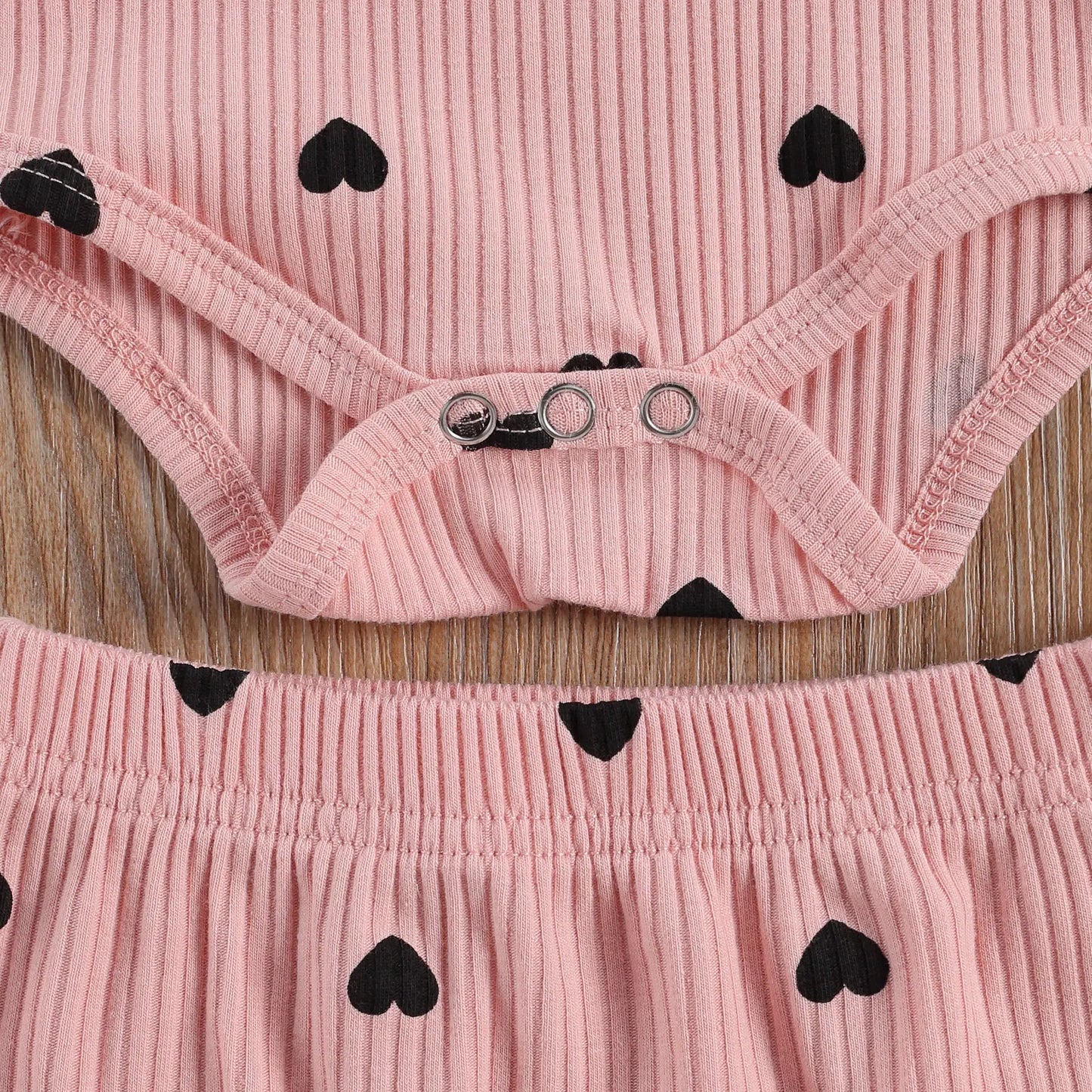 Baby Ribbed Clohtes Suit Girl Boy Heart Print Crew