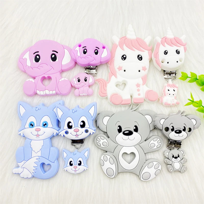 3pcs/lot Bpa Free fox Silicone Beads and Pacifier Clips Baby Teether Silicone