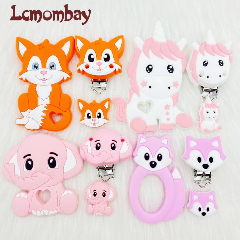 3pcs/lot Bpa Free fox Silicone Beads and Pacifier Clips Baby Teether Silicone