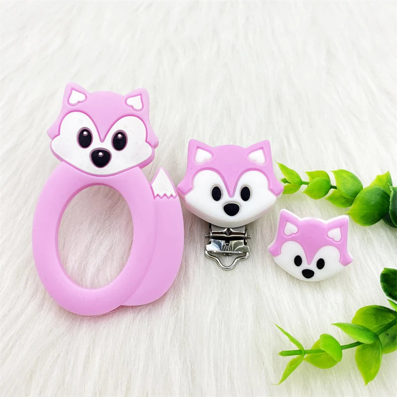 3pcs/lot Bpa Free fox Silicone Beads and Pacifier Clips Baby Teether Silicone
