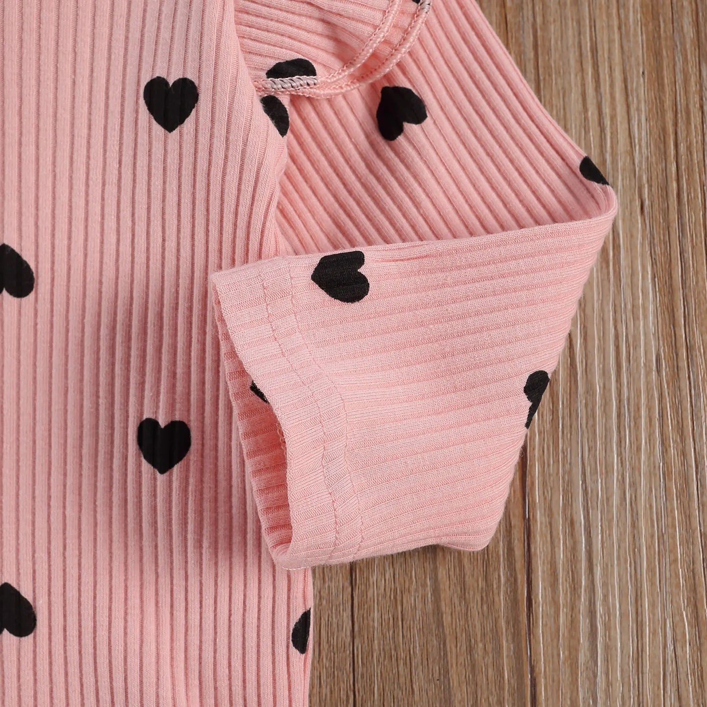 Baby Ribbed Clohtes Suit Girl Boy Heart Print Crew