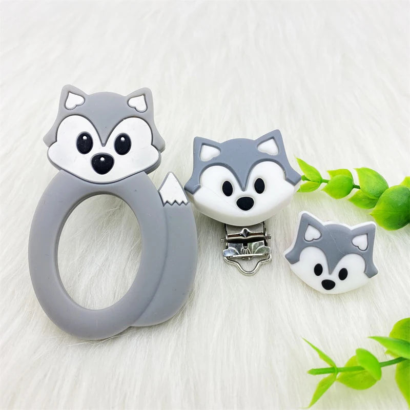 3pcs/lot Bpa Free fox Silicone Beads and Pacifier Clips Baby Teether Silicone