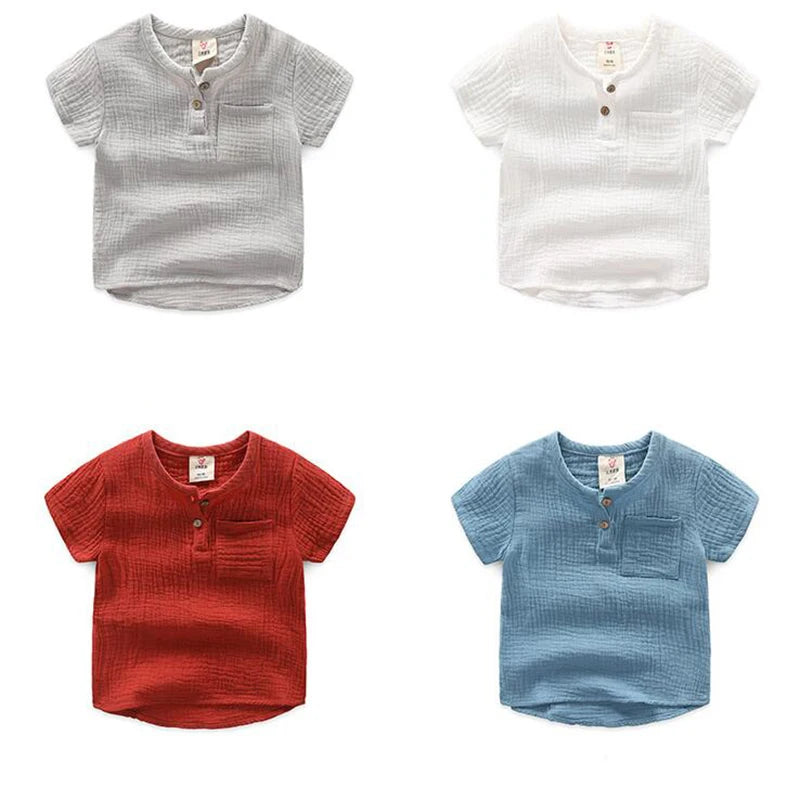 Vintage Color Short Sleeve Kids Shirt for Boys Clothes Summer Cotton