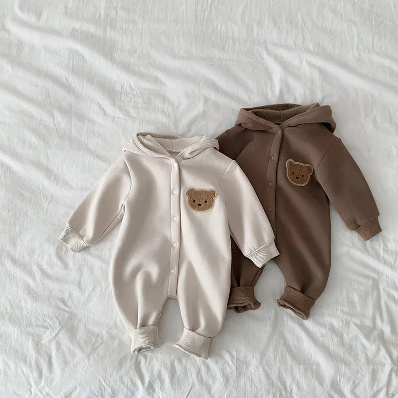 MILANCEL Autumn Plush Hooded Toddler One-piece Baby Girls
