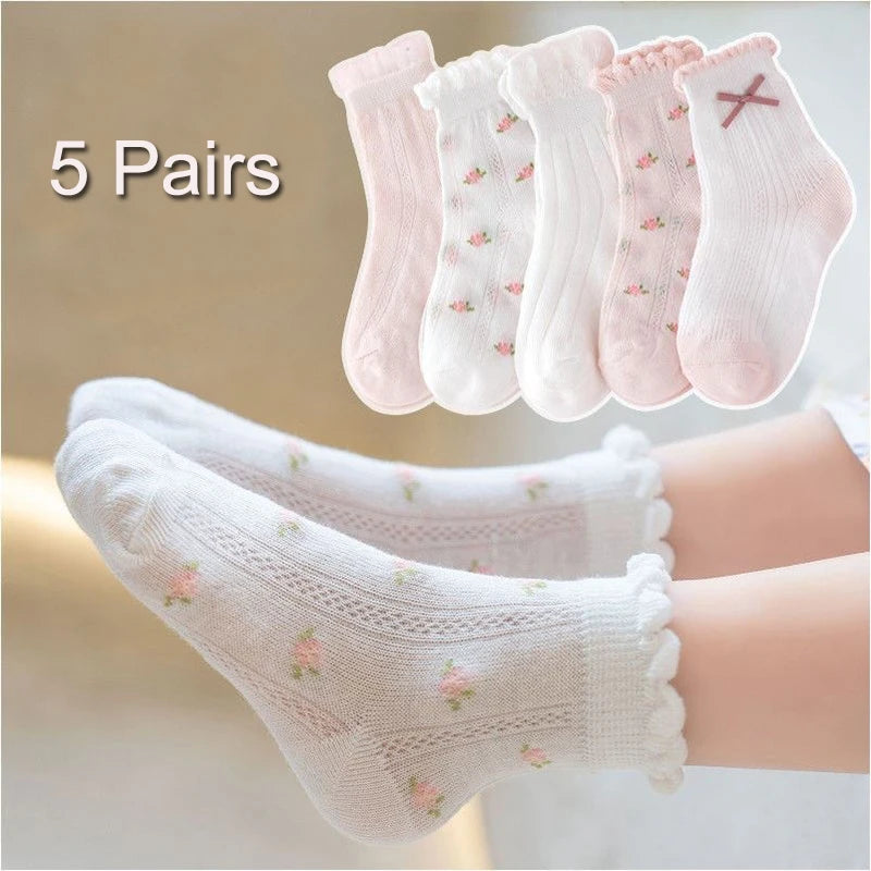 5 Pairs Kids Socks Spring Summer Cotton Girls Socks