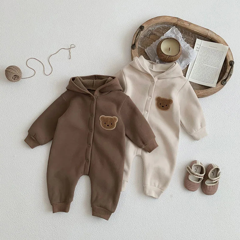 MILANCEL Autumn Plush Hooded Toddler One-piece Baby Girls