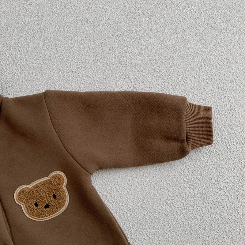 MILANCEL Autumn Plush Hooded Toddler One-piece Baby Girls