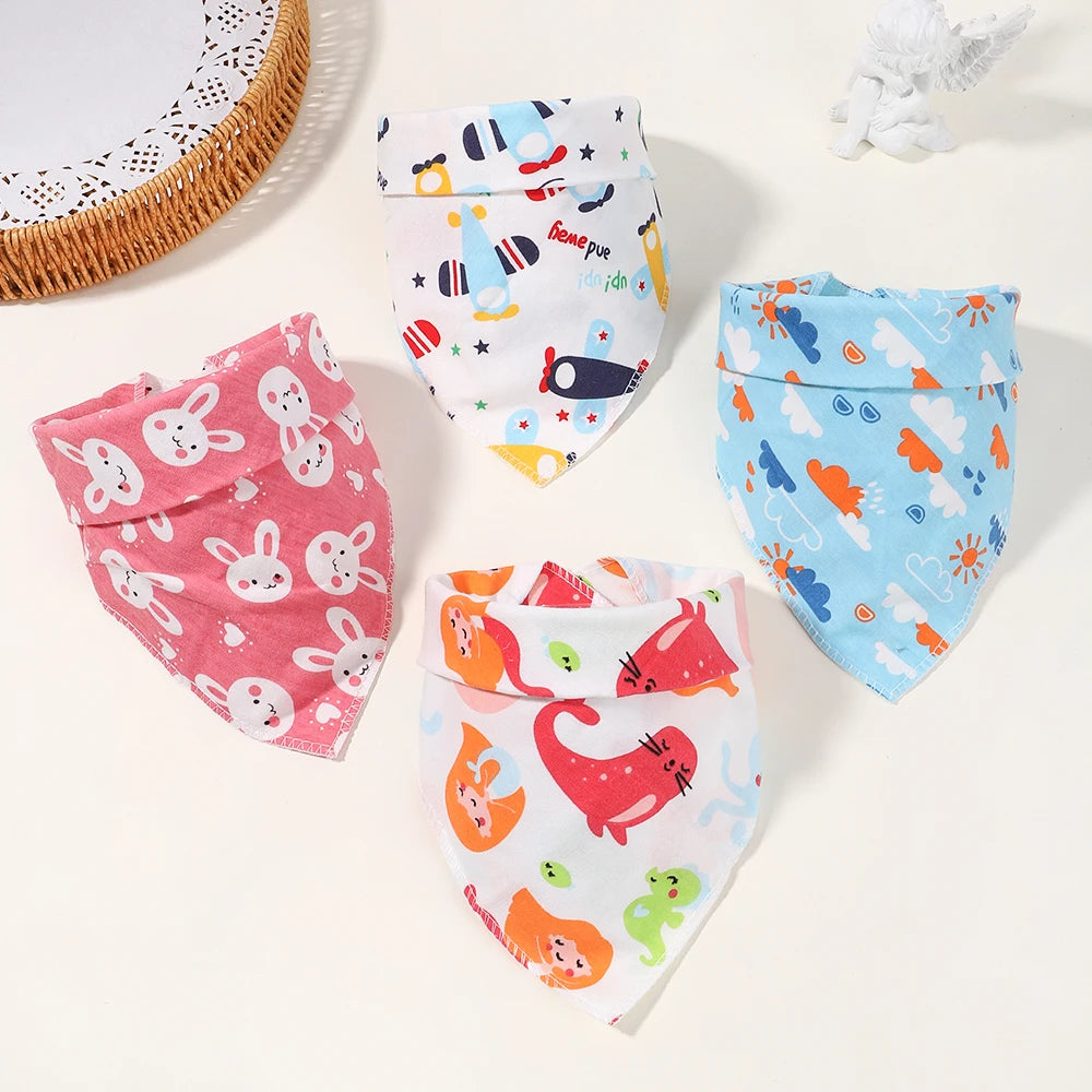 Newborn Cartoon Linen Bibs Kids Burp Cloth Baby Stuff Feeding Drooling Bandana