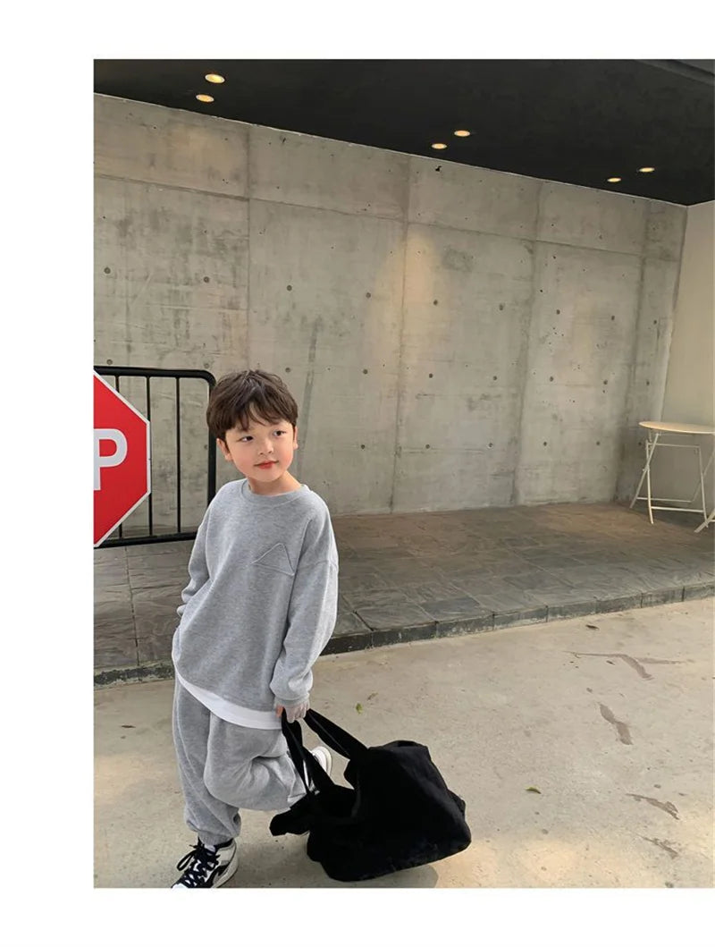 Boys Casual Spring Sets Children Fashion Clothes Suits Kids Solid Colour Sweatshirts+Pants 2Pcs