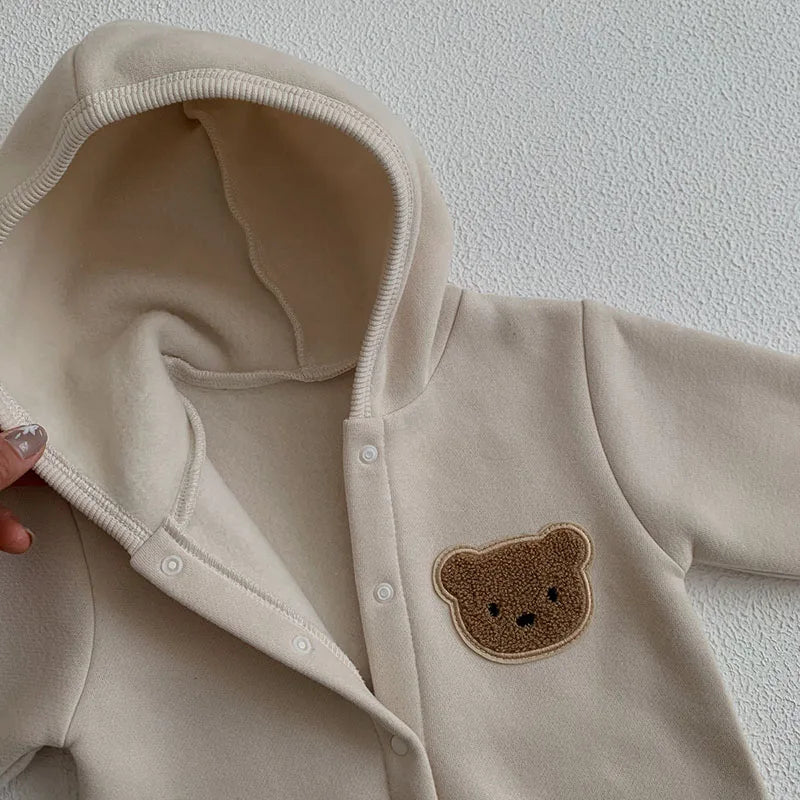 MILANCEL Autumn Plush Hooded Toddler One-piece Baby Girls