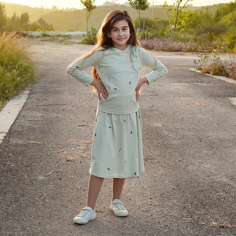 Kid's Family Clothing Set Embroidery 2 Pcs Girl Skirt Sets BoyLong Sleeve Rib Knit Shirt Tops & Short Skirts Set Outfits