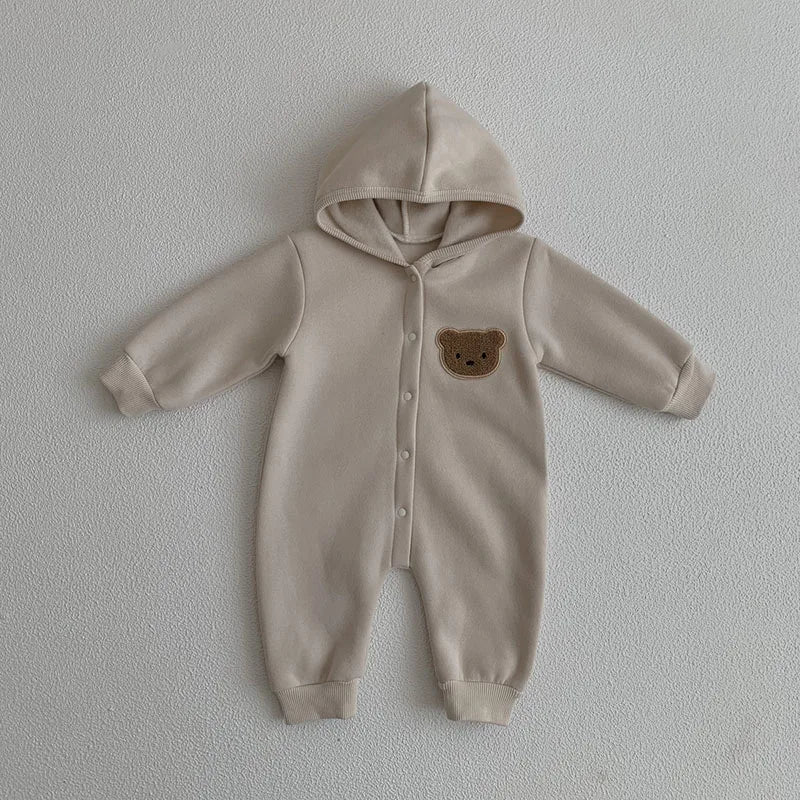 MILANCEL Autumn Plush Hooded Toddler One-piece Baby Girls