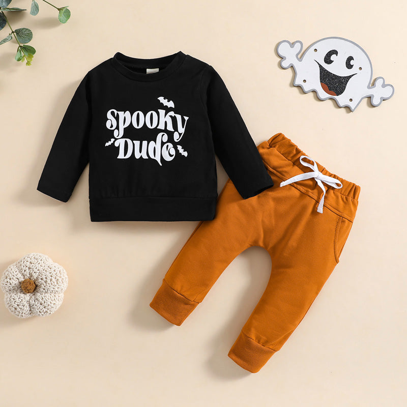 Halloween Autumn Casual Toddler Kids Boys Clothes Sets Letters/Skeleton