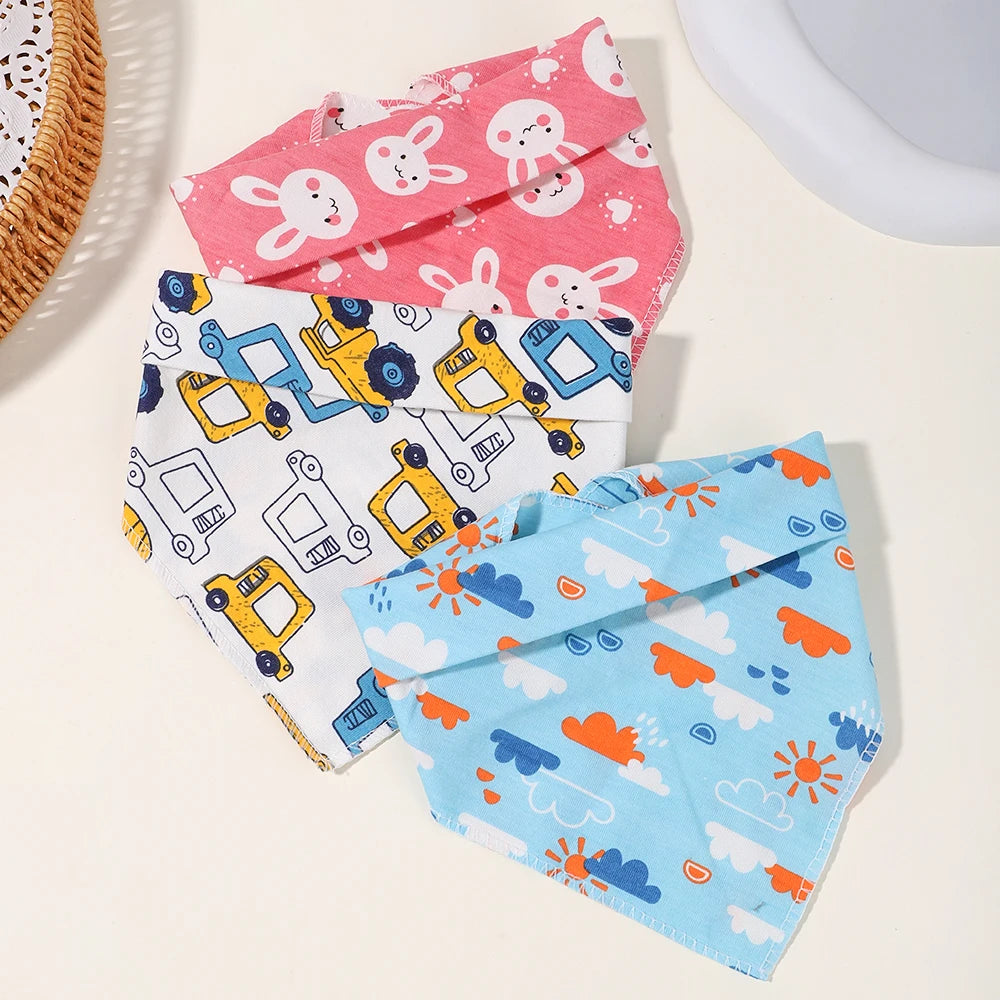 Newborn Cartoon Linen Bibs Kids Burp Cloth Baby Stuff Feeding Drooling Bandana
