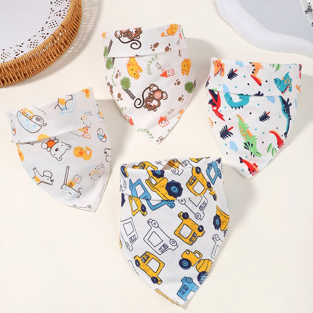 Newborn Cartoon Linen Bibs Kids Burp Cloth Baby Stuff Feeding Drooling Bandana
