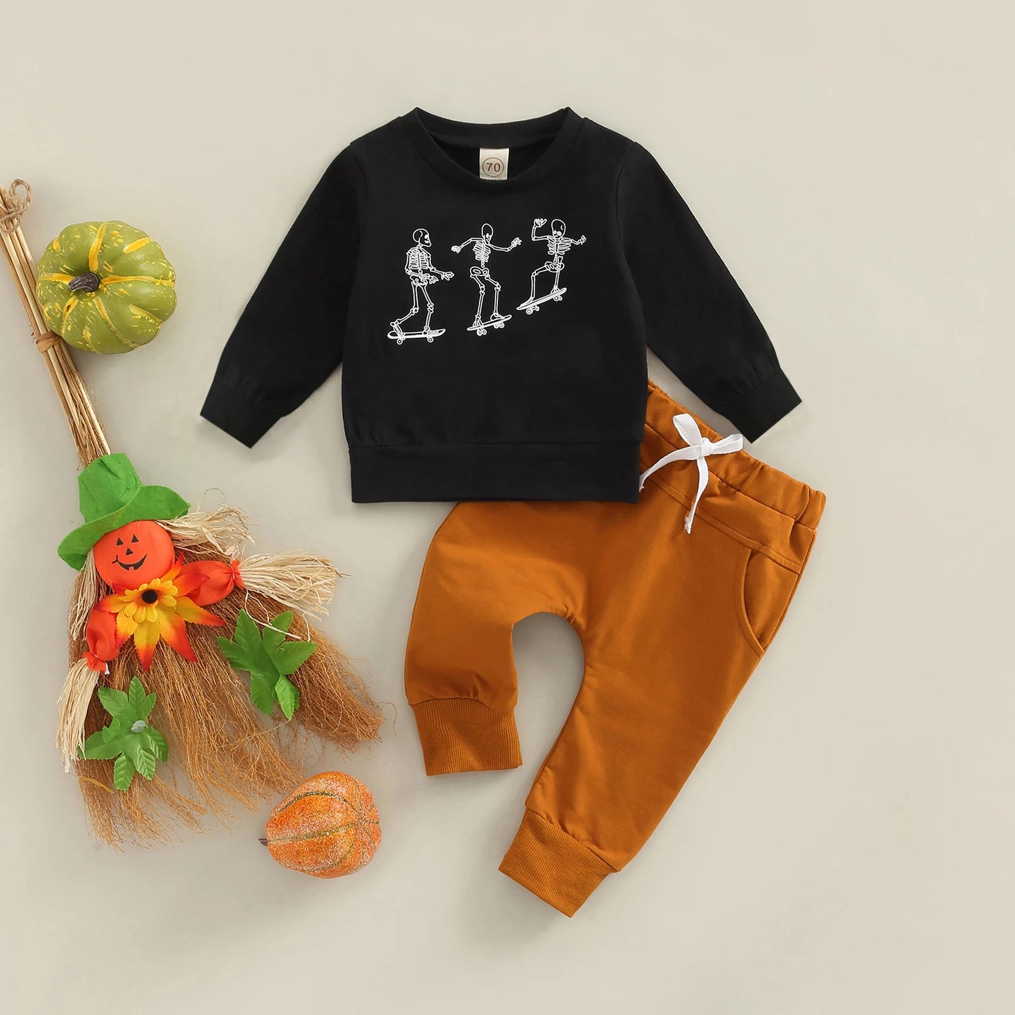 Halloween Autumn Casual Toddler Kids Boys Clothes Sets Letters/Skeleton