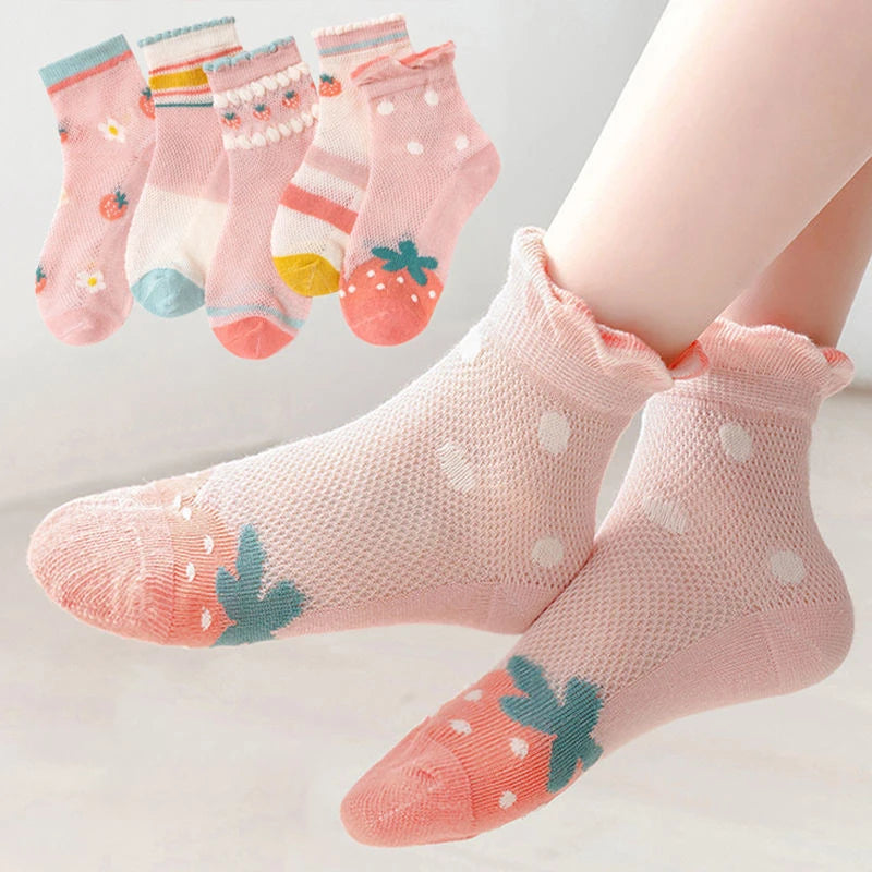 5 Pairs Kids Socks Spring Summer Cotton Girls Socks