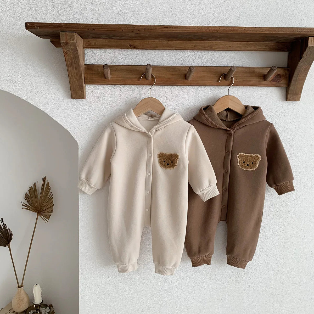 MILANCEL Autumn Plush Hooded Toddler One-piece Baby Girls