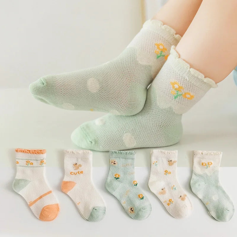 5 Pairs Kids Socks Spring Summer Cotton Girls Socks