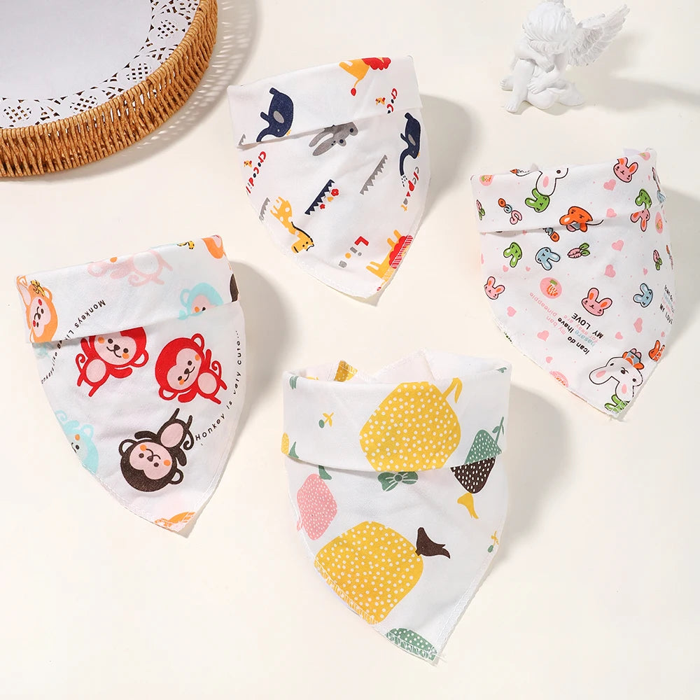 Newborn Cartoon Linen Bibs Kids Burp Cloth Baby Stuff Feeding Drooling Bandana