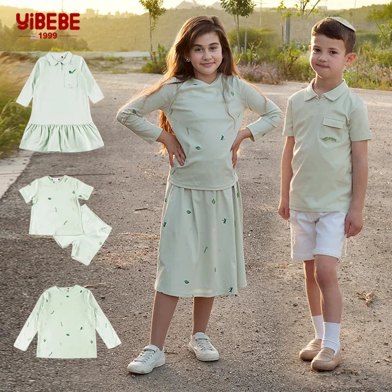 Kid's Family Clothing Set Embroidery 2 Pcs Girl Skirt Sets BoyLong Sleeve Rib Knit Shirt Tops & Short Skirts Set Outfits