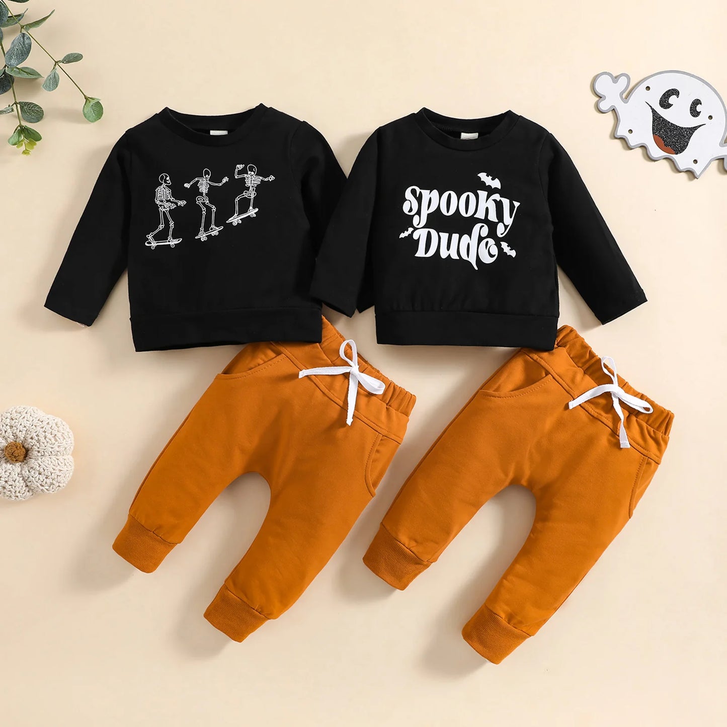 Halloween Autumn Casual Toddler Kids Boys Clothes Sets Letters/Skeleton