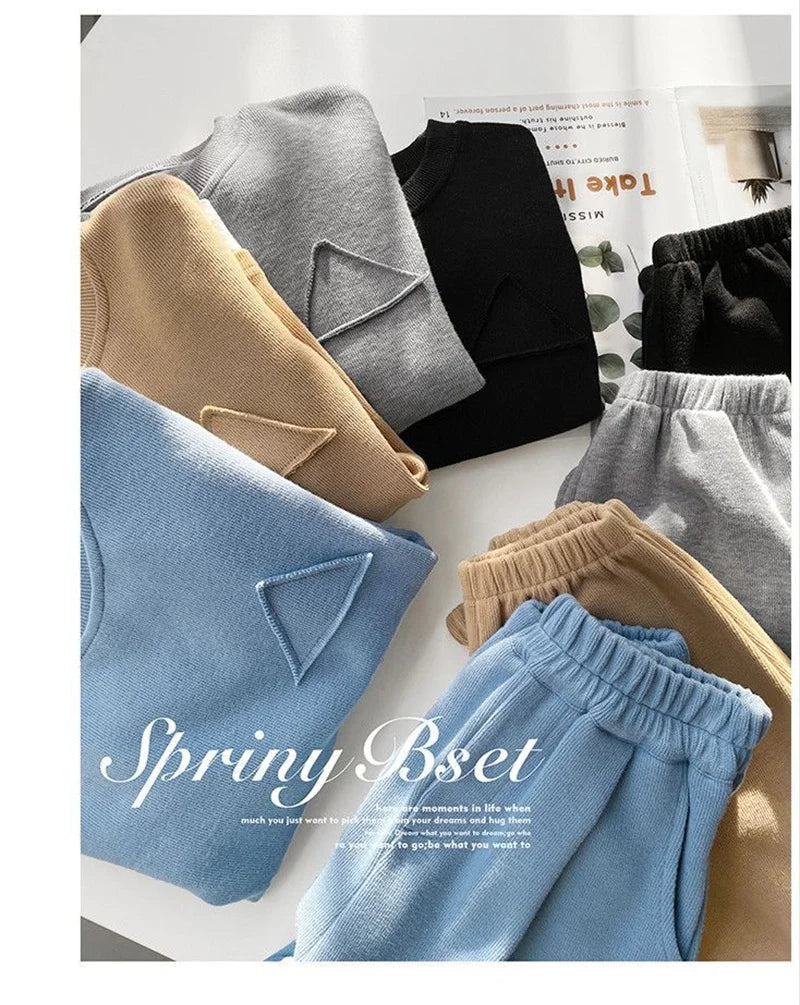 Boys Casual Spring Sets Children Fashion Clothes Suits Kids Solid Colour Sweatshirts+Pants 2Pcs