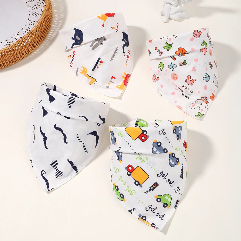 Newborn Cartoon Linen Bibs Kids Burp Cloth Baby Stuff Feeding Drooling Bandana