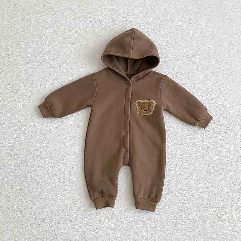 MILANCEL Autumn Plush Hooded Toddler One-piece Baby Girls