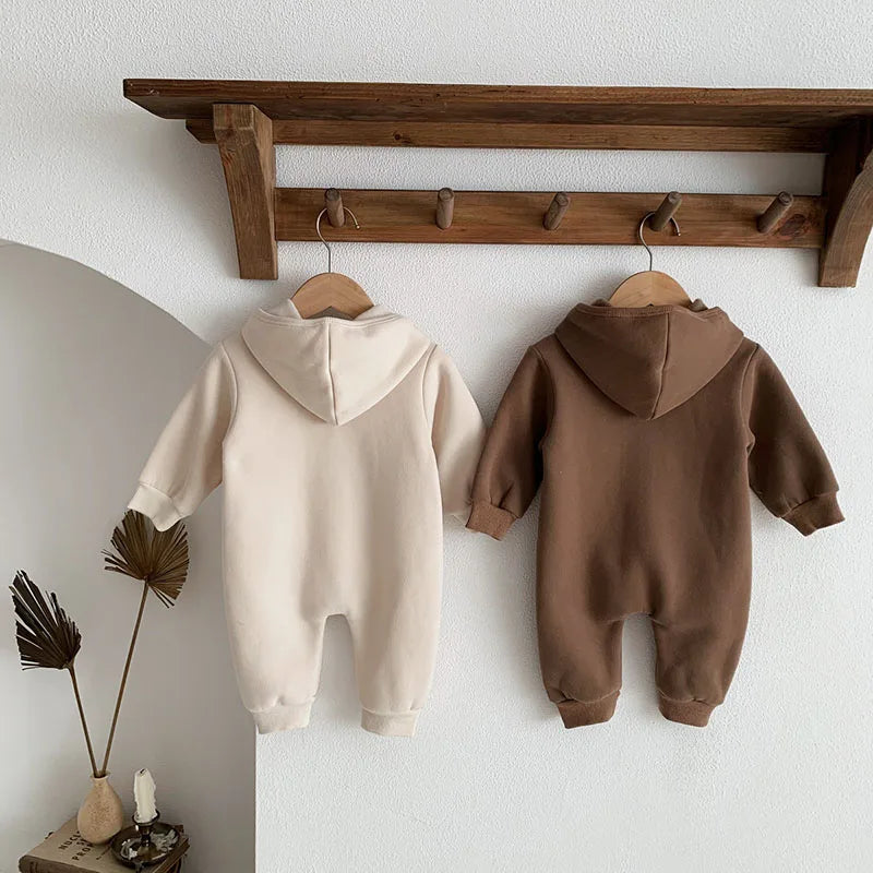 MILANCEL Autumn Plush Hooded Toddler One-piece Baby Girls