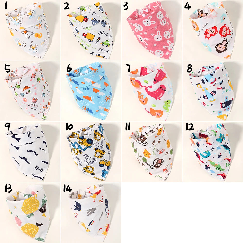 Newborn Cartoon Linen Bibs Kids Burp Cloth Baby Stuff Feeding Drooling Bandana