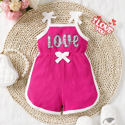 Baby Girls Casual Cute Print Letter Love Pattern Strap Romper Summer Style